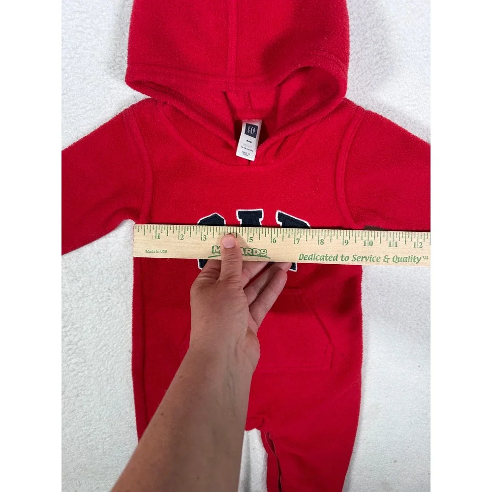 Baby Gap Red Fleece Hooded Romper Arch Logo Infant 12-18 Months HOL06 424567